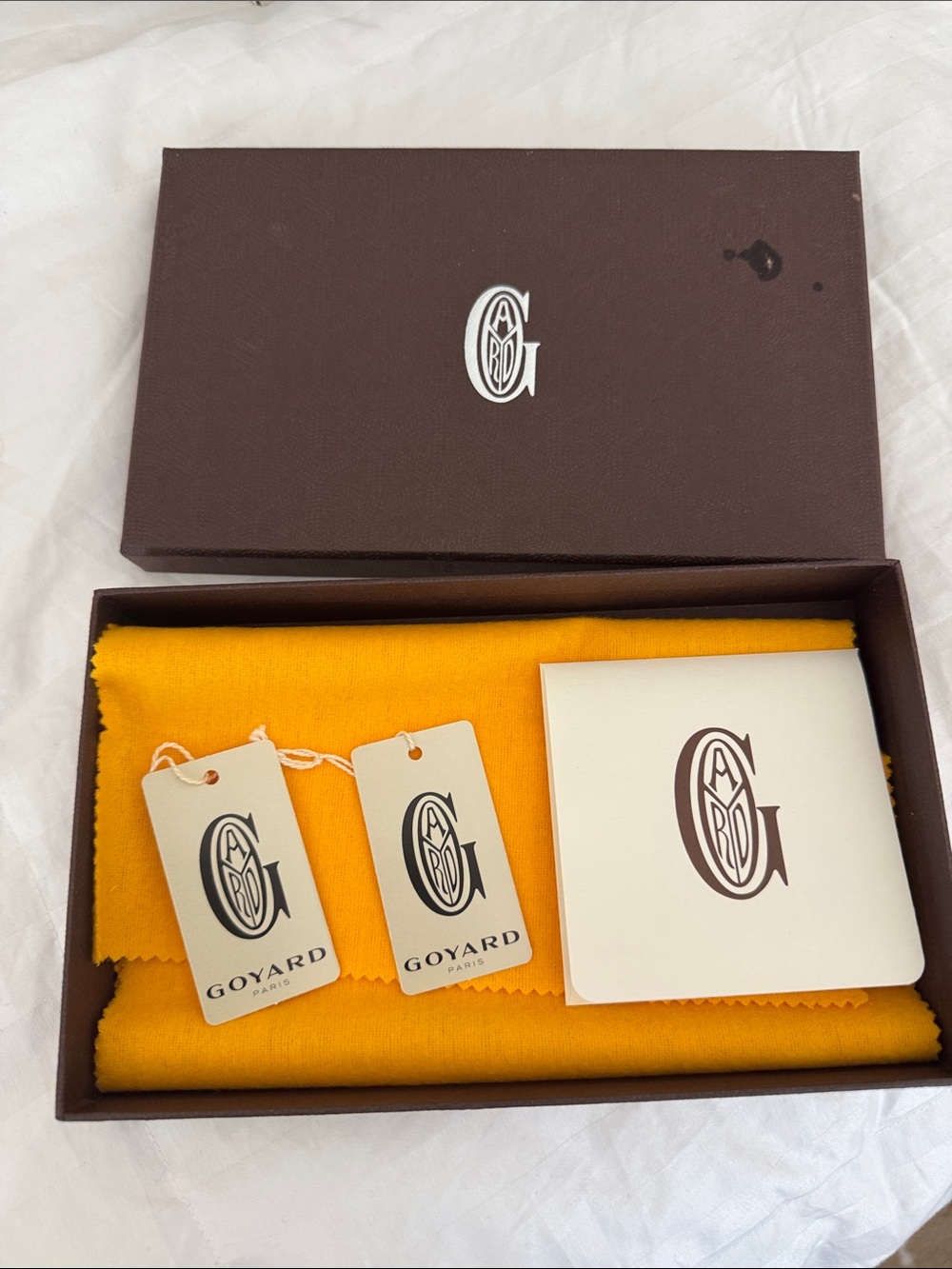 Goyard Brown Box with Yellow insert  & Branded Tags and Card